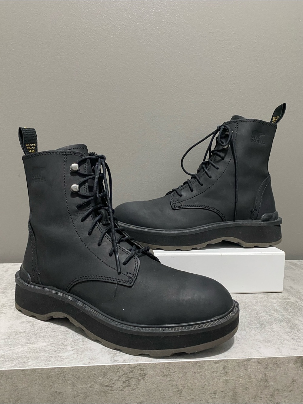 Sorel Black Leather Moto Combat High-top Boots Size 7